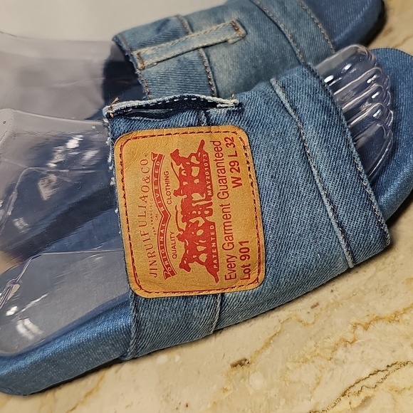 NWT Jinrui Fuliao Blue Jean Denim Slip-on Sandals Slides Unisex 8.5-9W | 6.5-7W - Picture 2 of 6